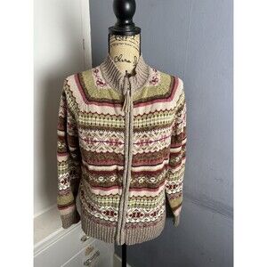 Vintage Tiara International Womens  Ramie Cotton Zip Sweater Beige Size Large